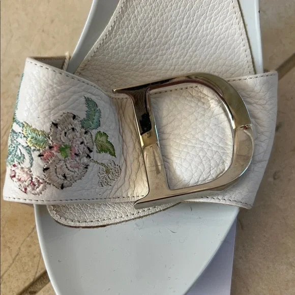 Dior Women's Cream Floral Slide Sandals - Picture 3 of 8